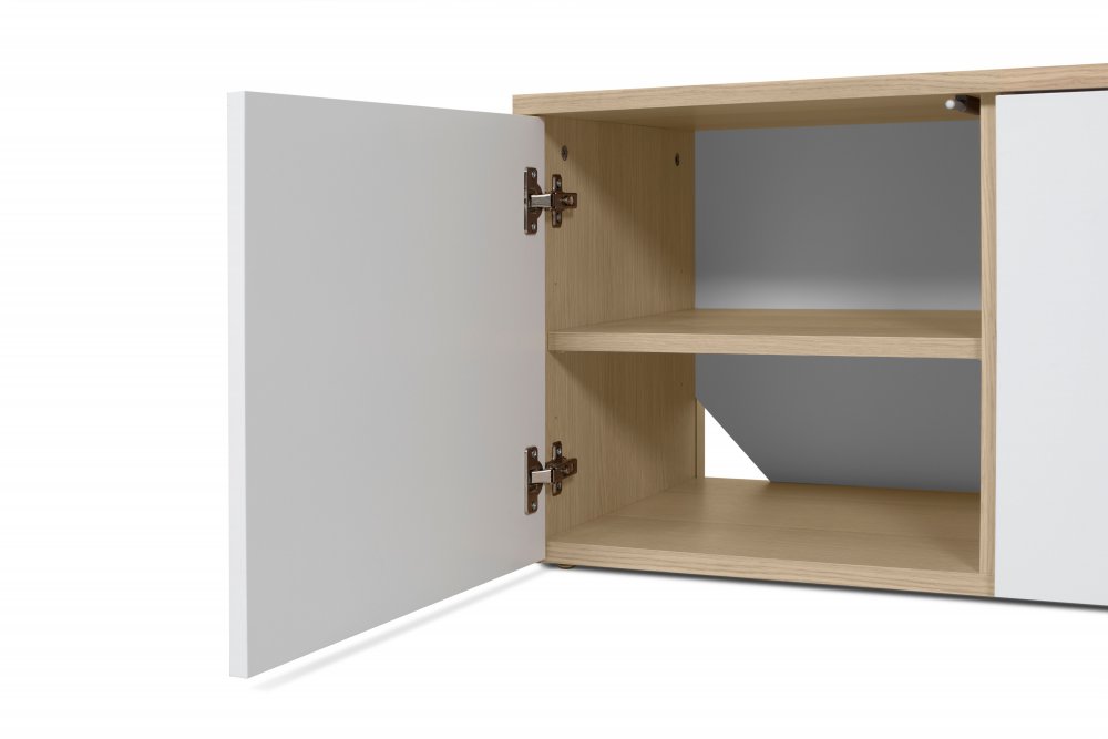 Meuble TV design ALBI finition structure chêne façade blanc mat